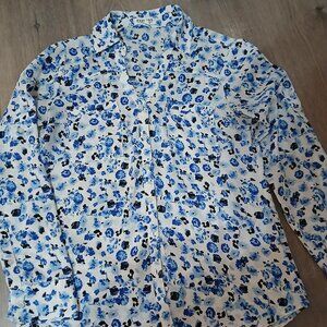 Express Women's Button-Down Small Blue/White Floral Print Shirt